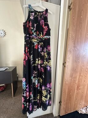Ralph Lauren Black Maxi Dress with Pink, Purple and Yellow Floral Print